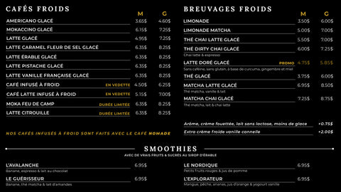 Breuvages barista froids