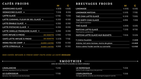 Breuvages barista froids