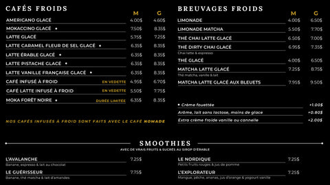 Breuvages barista froids