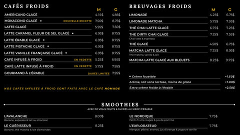 Breuvages barista froids